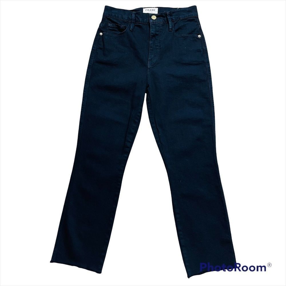 FRAME Denim Le Sylvie Slender Straight Black Jeans Size 25 Style LSY790 Frayed